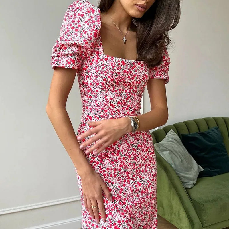Sweet Holiday Dresses Summer Floral Print Short Sleeved A Line Dresses