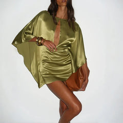 Satin Batwing Sleeve Slim Short Dresses