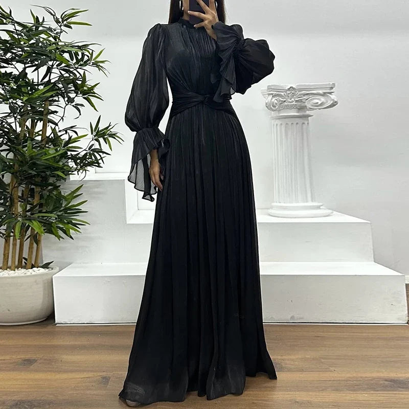 Lady Autumn Flare Sleeve High Waist Dresses