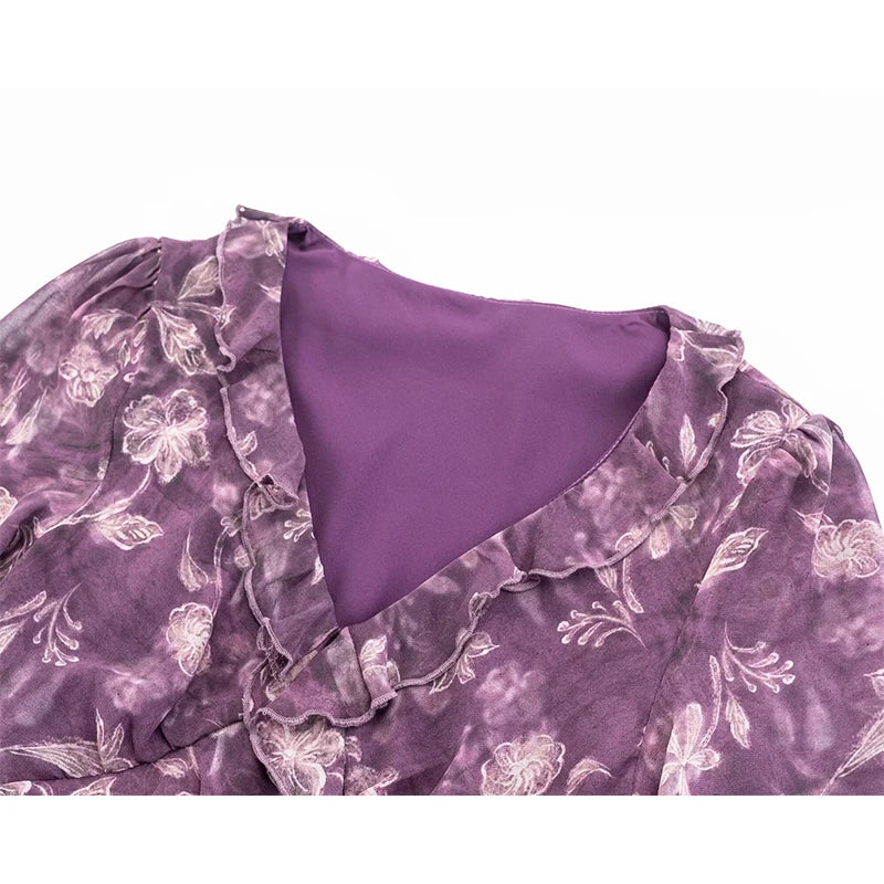 Vintage French Style Floral Print Dresses