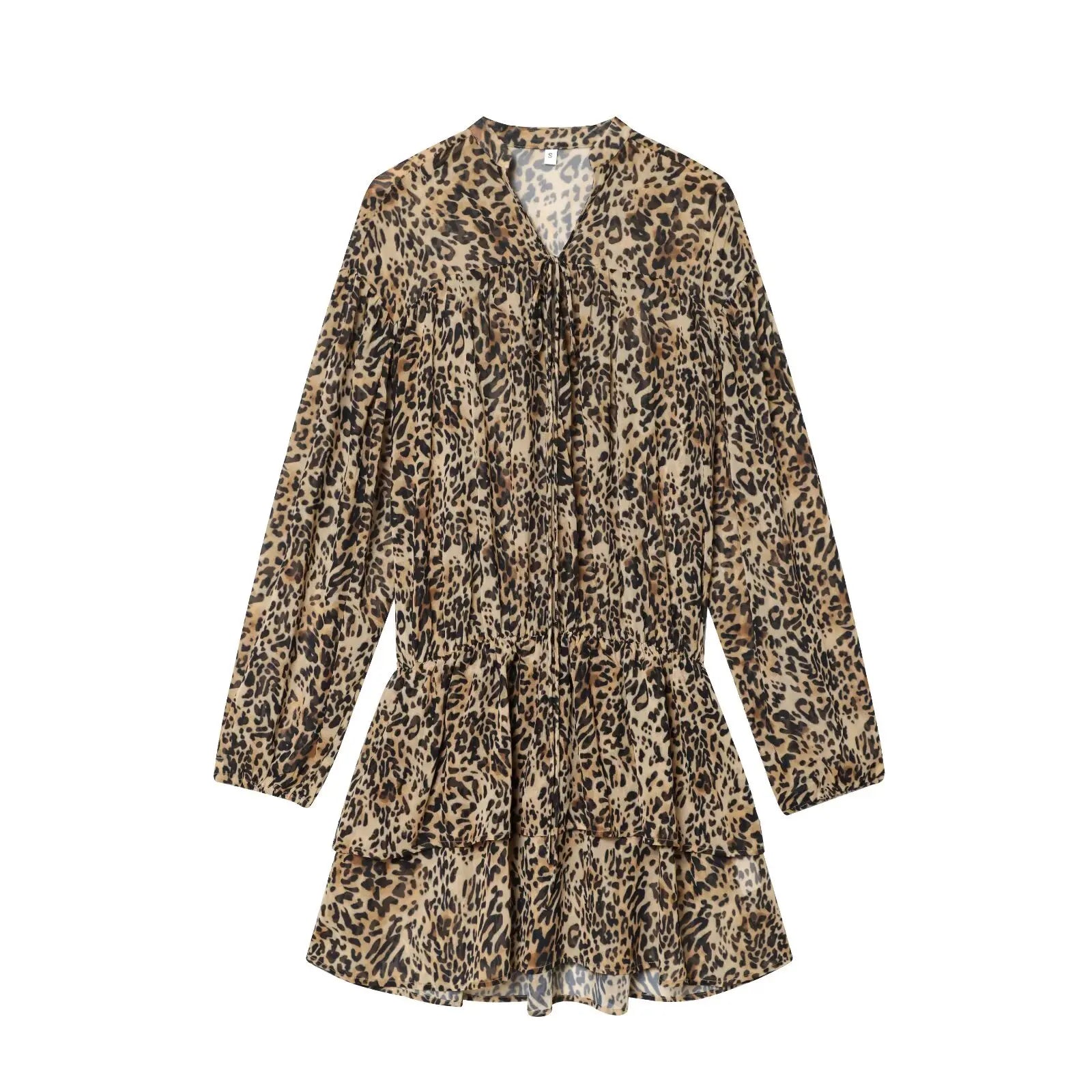 Spring Vintage Animal Print Ruffle Mini Dresses