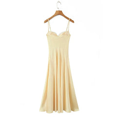 Satin Yellow Sling Sexy Elegant Dresses For Thin Straps A-line Midi Evening Party Dresses Christmas Robe