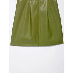 American Retro Green Faux Leather Dresses