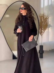 Fashionably Simple Stand Up Collar Long Sleeved Loose Hem Dresses