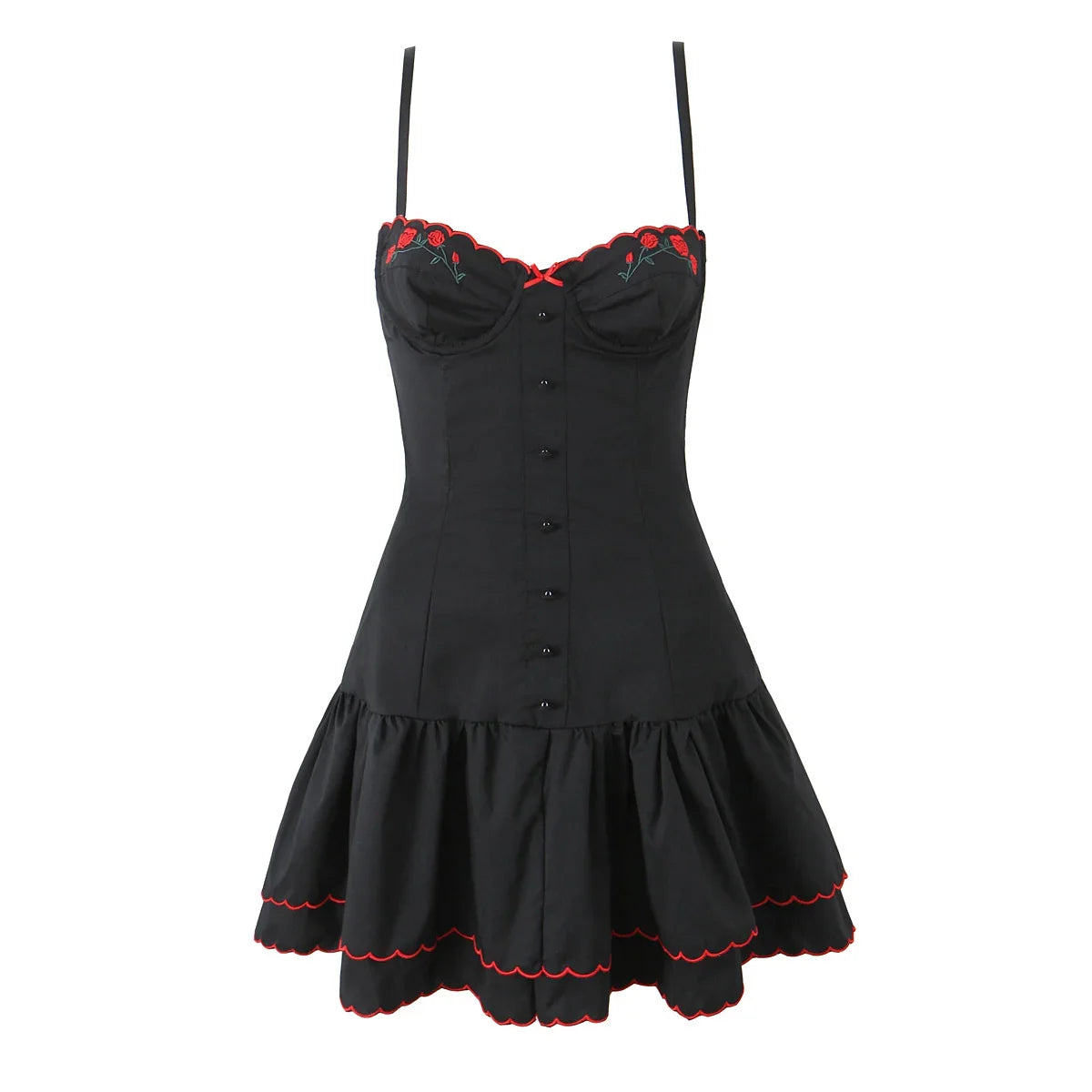 Sexy Floral Embroidery Spaghetti Straps Dresses Summer Female A-line Holiday Party Robe Lace Up Vestidos Black Pink