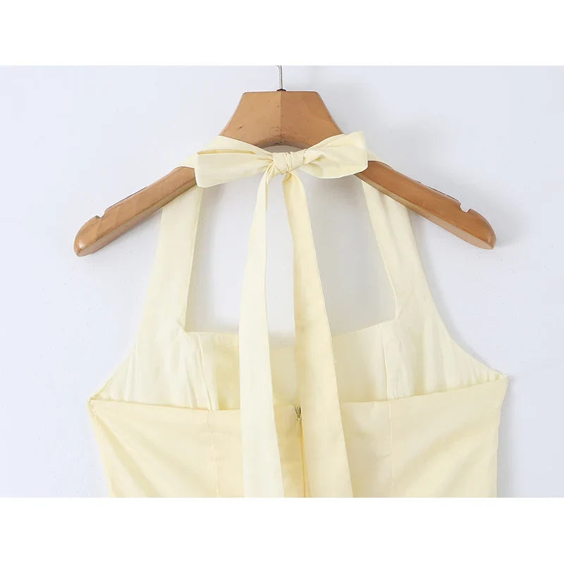 Yellow Halter Midi Dresses
