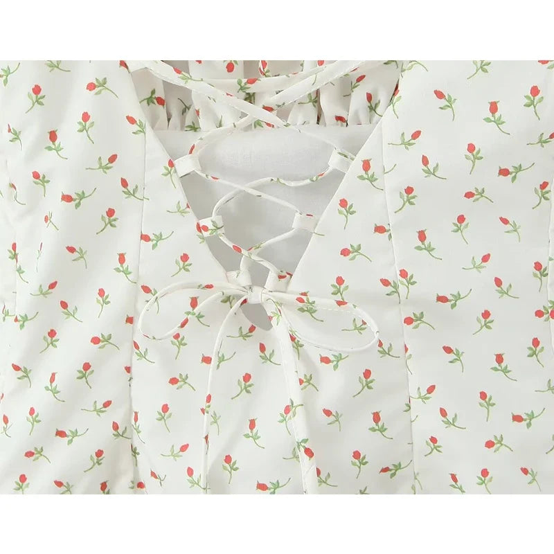 Sexy Sweet Girl French Style Floral Print Sling Mini Dresses