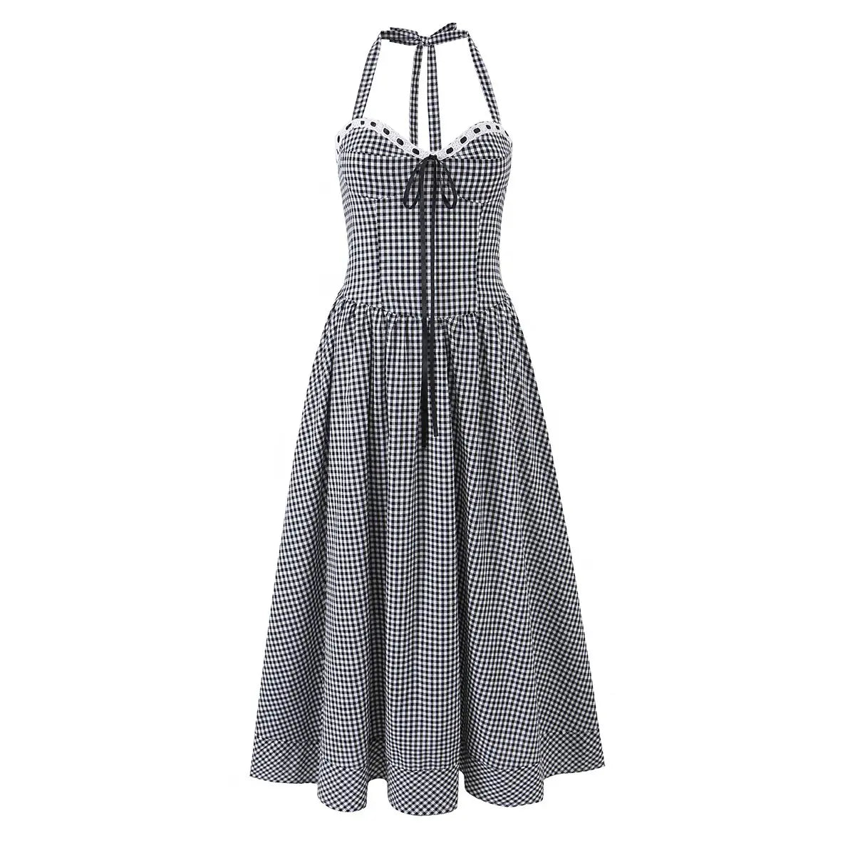 Plaid Halter Midi Dresses