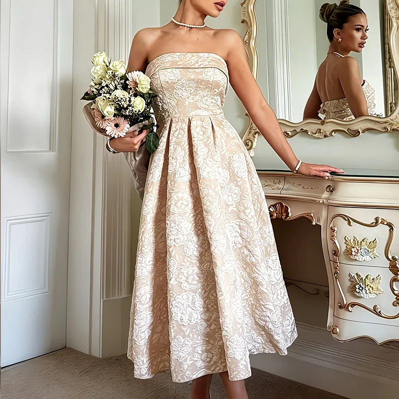 Luxury Tube Tops Jacquard Solid Evening Dresses