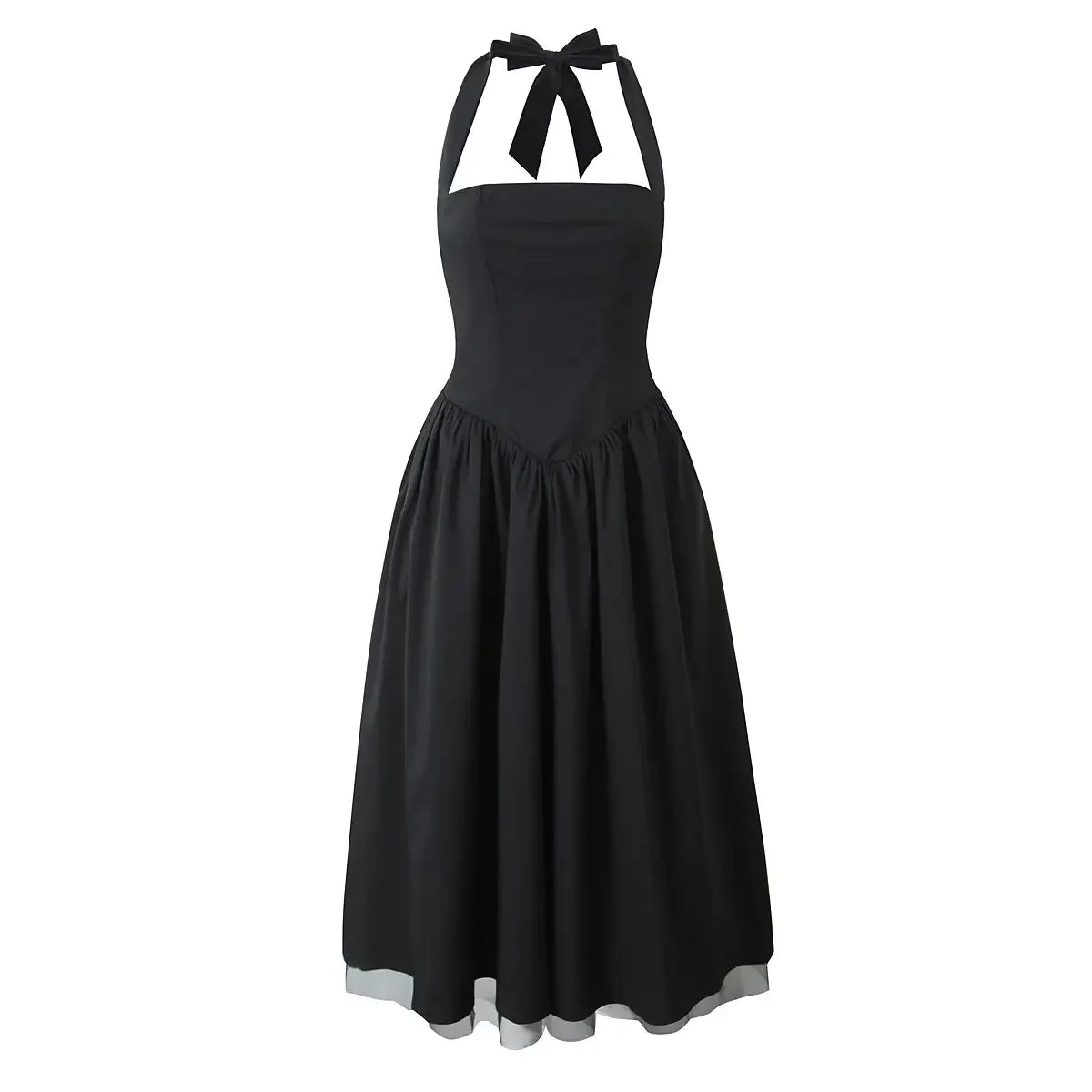 Sexy Backless Mesh Patchwork Halter Dresses