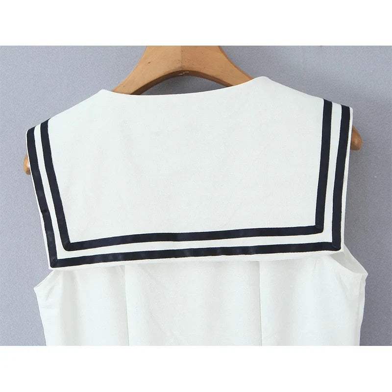 French Retro Sailor Collar Elegant White Dresses