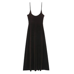 Brown Sexy Sling Long Velvet Dresses