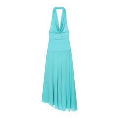Sexy Backless Draped Halter Maxi Dresses