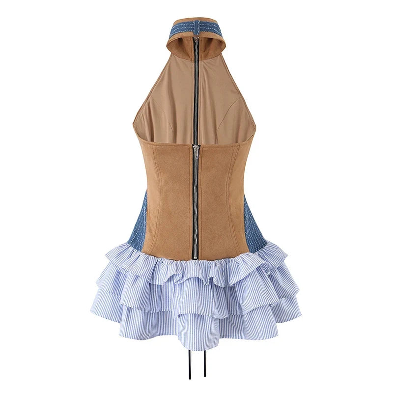 Retro Spicy Girl Sexy Backless Halter Cake Mini Dresses