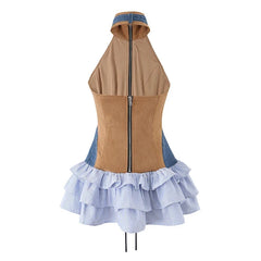 Retro Spicy Girl Sexy Backless Halter Cake Mini Dresses