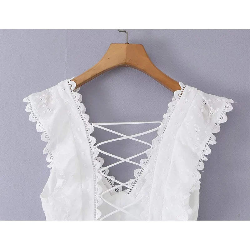 Summer White Embroidery Mini Dresses