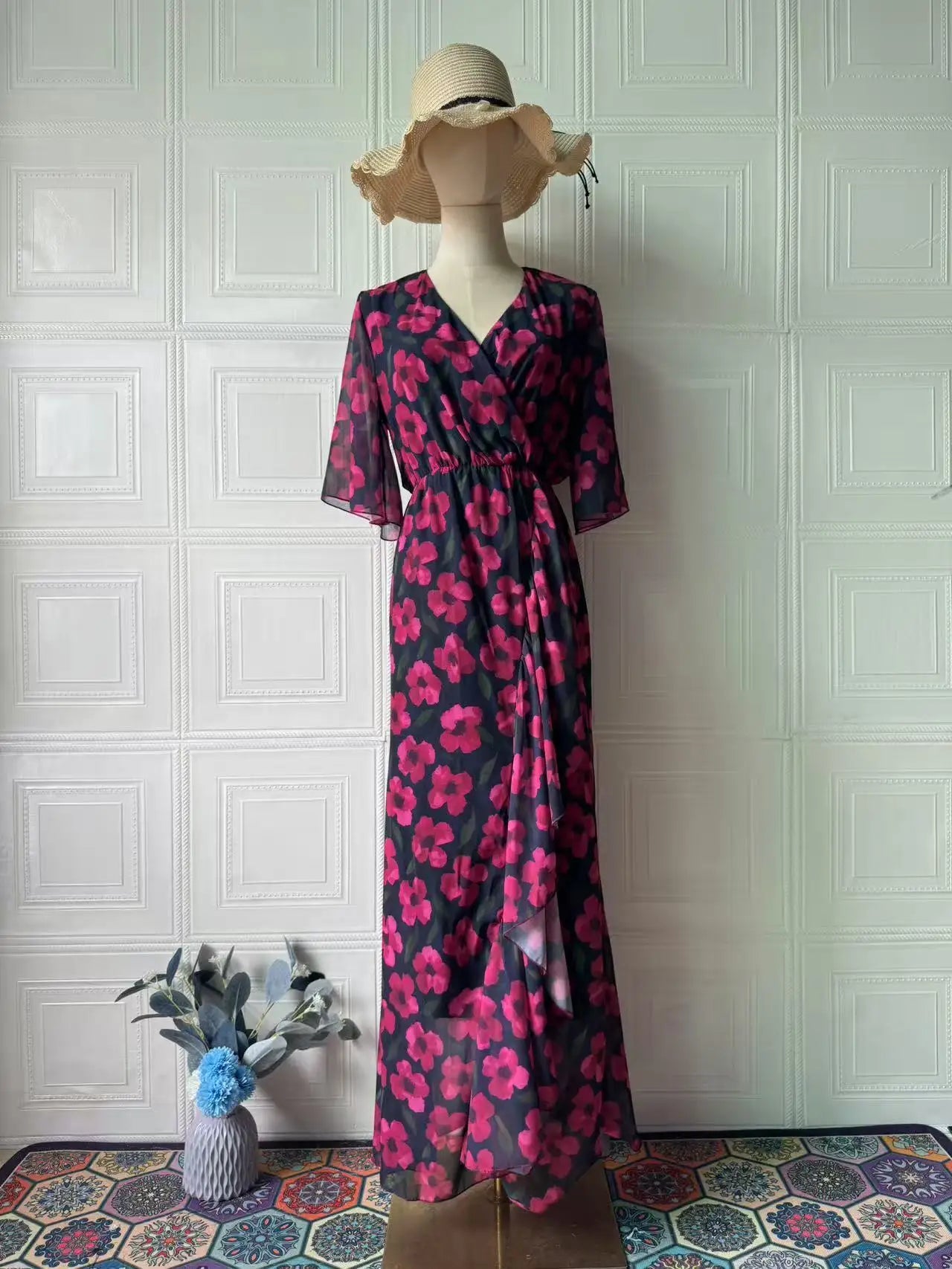 Summer Printed Flare Sleeves Slim Pullover Dresses
