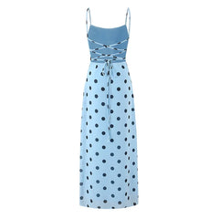 Light Blue Polka Dot Sling Long Dresses