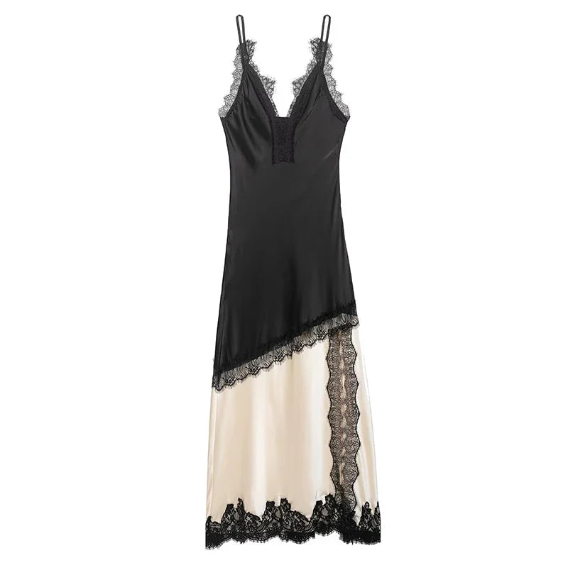 French Retro Lace Trim Sling Dresses