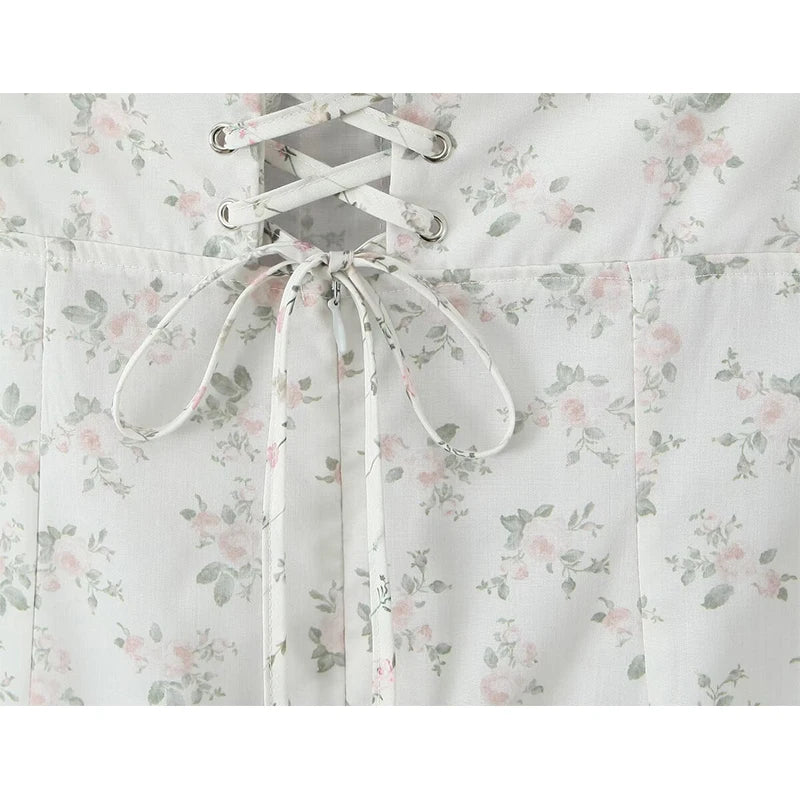 Sexy Sling Summer Dresses White Patchwork Floral Print Dresses