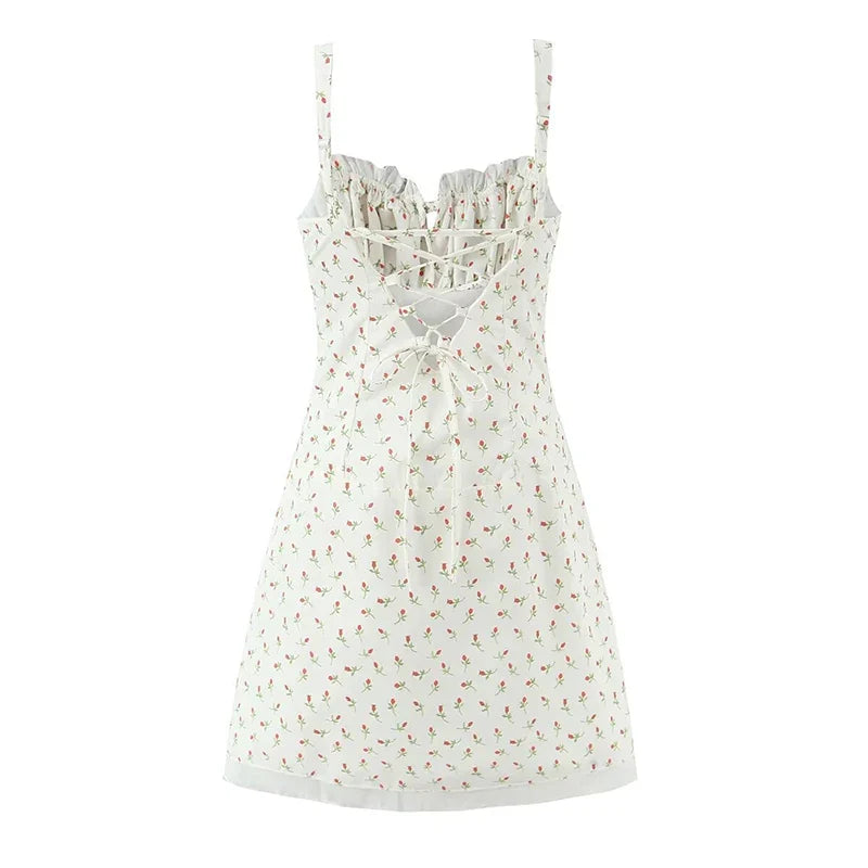 Sexy Sweet Girl French Style Floral Print Sling Mini Dresses