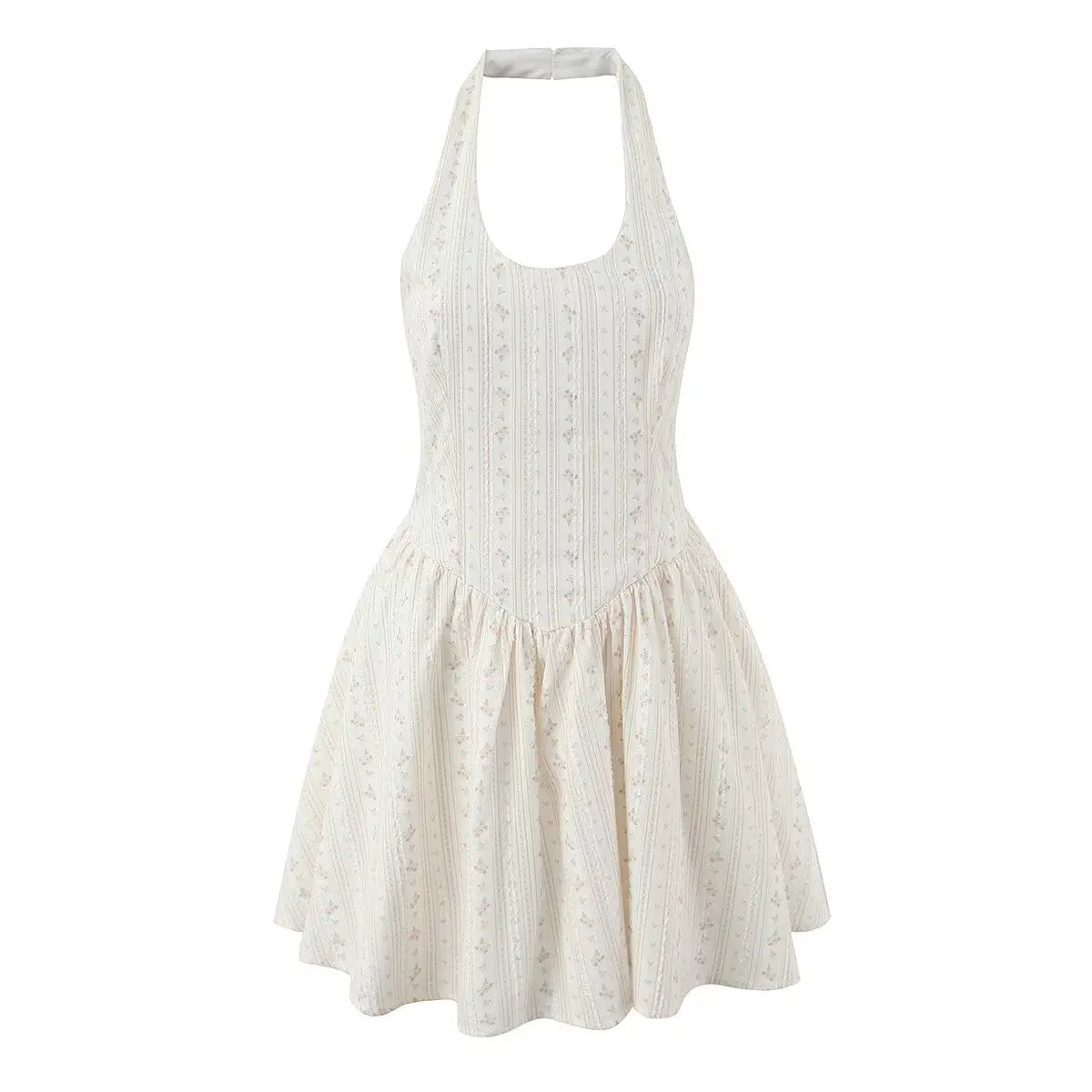 Summer Floral Print Halter Neck Mini Dresses