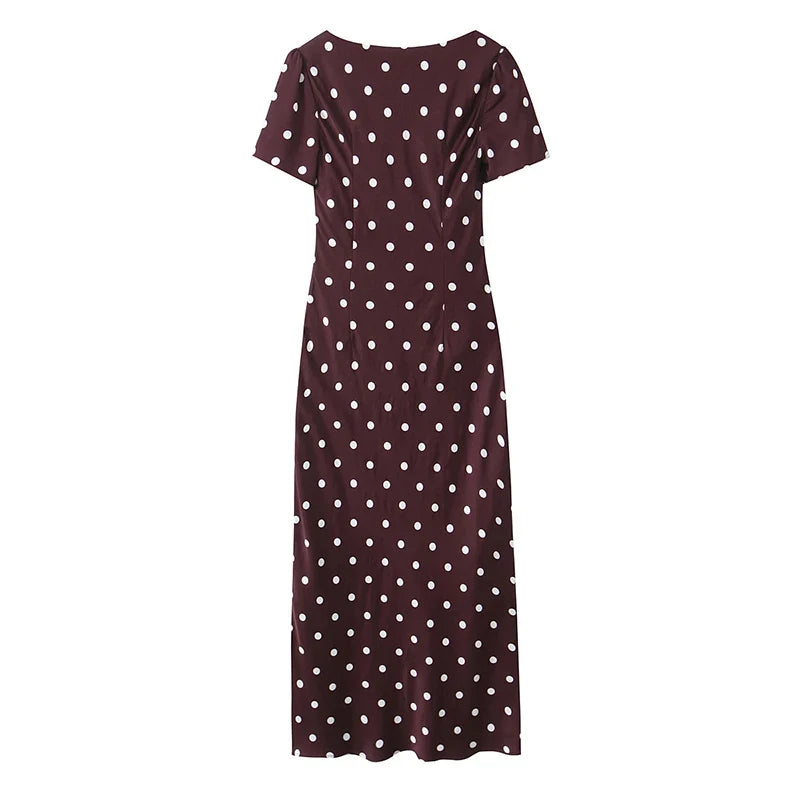 Vintage Elegant Polka Dot Dresses Short Sleeve A-line Midi Summer Dresses