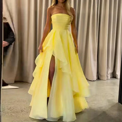 Elegant Strapless High Split Guest Dresses