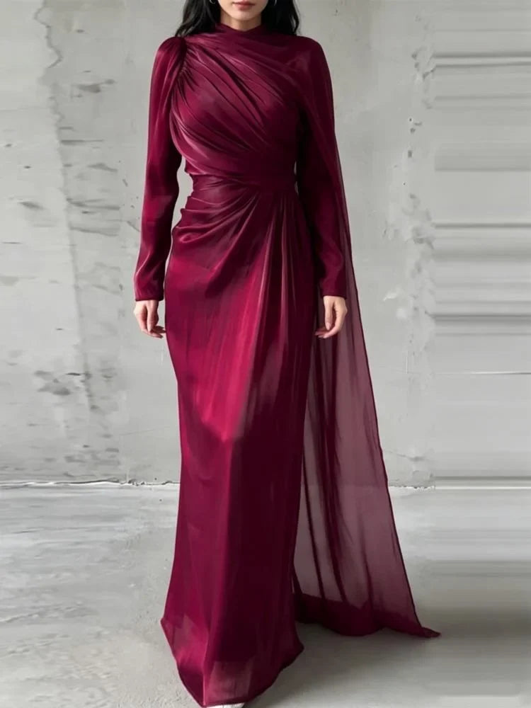 Autumn Elegant Temperament Round Neck Long Sleeved Dresses