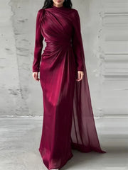 Autumn Elegant Temperament Round Neck Long Sleeved Dresses