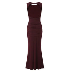 Sexy Burgundy Sleeveless Ruched Bodycon Maxi Dresses