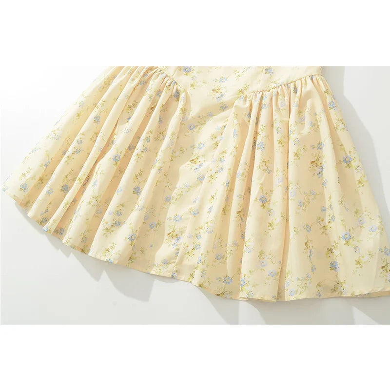 Yellow Floral Print Mini Dresses