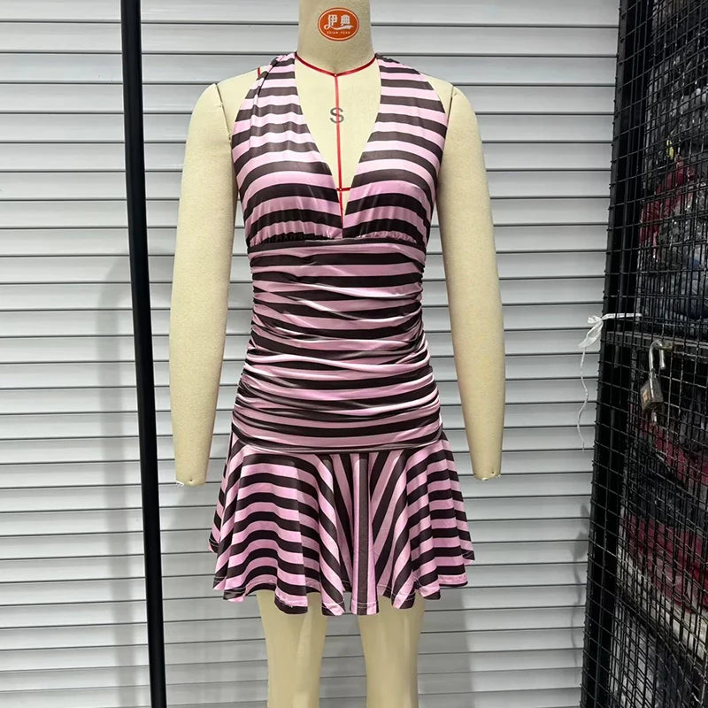 Striped Halter Mini Dresses