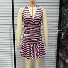 Striped Halter Mini Dresses