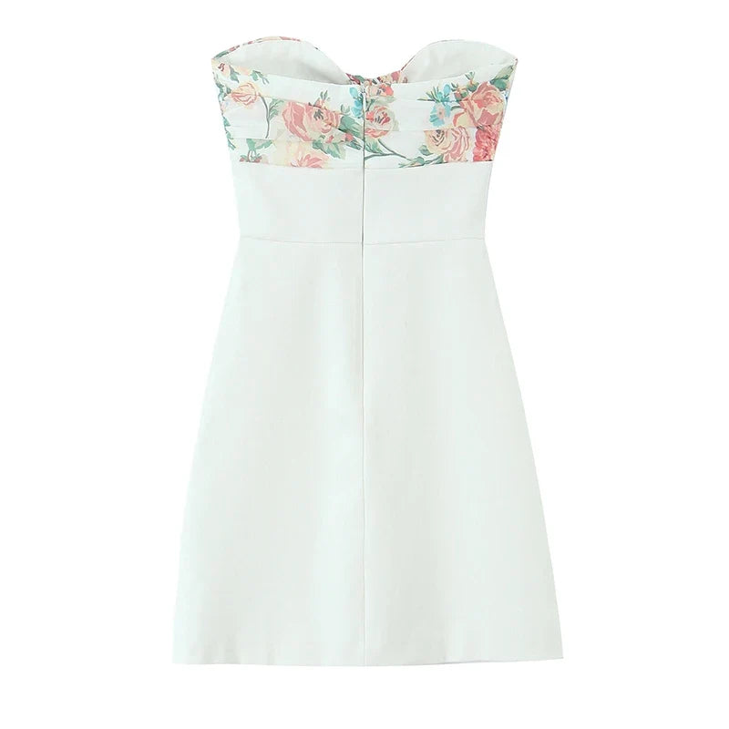 Summer Sexy Off Shoulder Printed Scarf Short Dresses Elegant White Strapless Mini Dresses