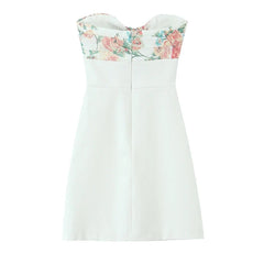 Summer Sexy Off Shoulder Printed Scarf Short Dresses Elegant White Strapless Mini Dresses
