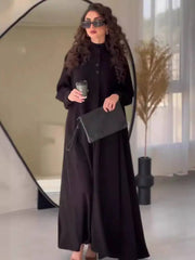 Fashionably Simple Stand Up Collar Long Sleeved Loose Hem Dresses