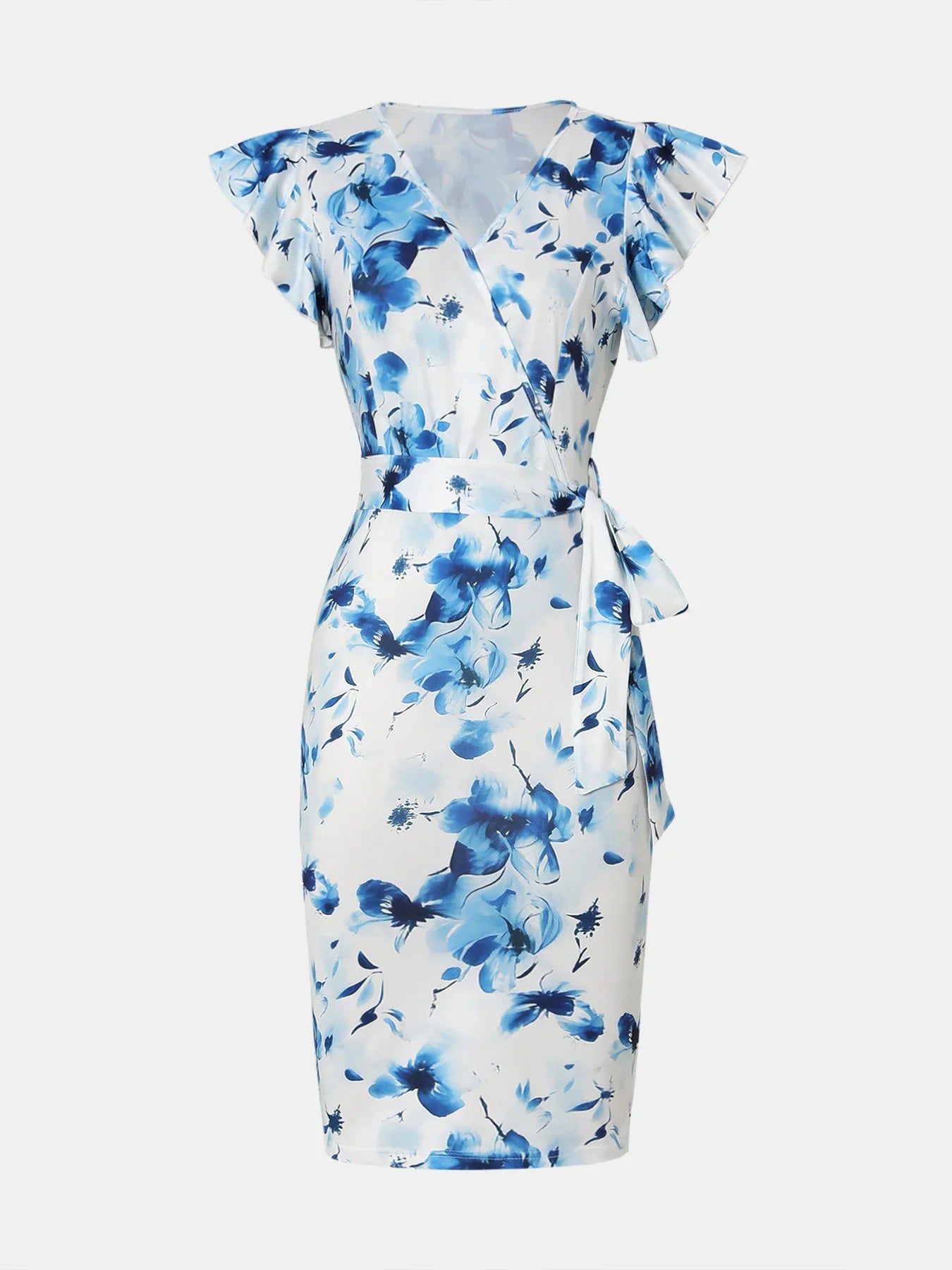 Summer Blue Floral Print Maxi Dress, Elegant Vacation Style Waist Slimming A-Line Casual Party Sundress