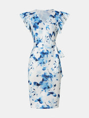 Summer Blue Floral Print Maxi Dress, Elegant Vacation Style Waist Slimming A-Line Casual Party Sundress