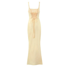 Light Yellow Satin Maxi Dresses