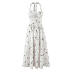 Sexy Backless Floral Print Halter Elegant Dresses