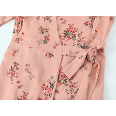 French Style Floral Print Wrap Summer Dresses