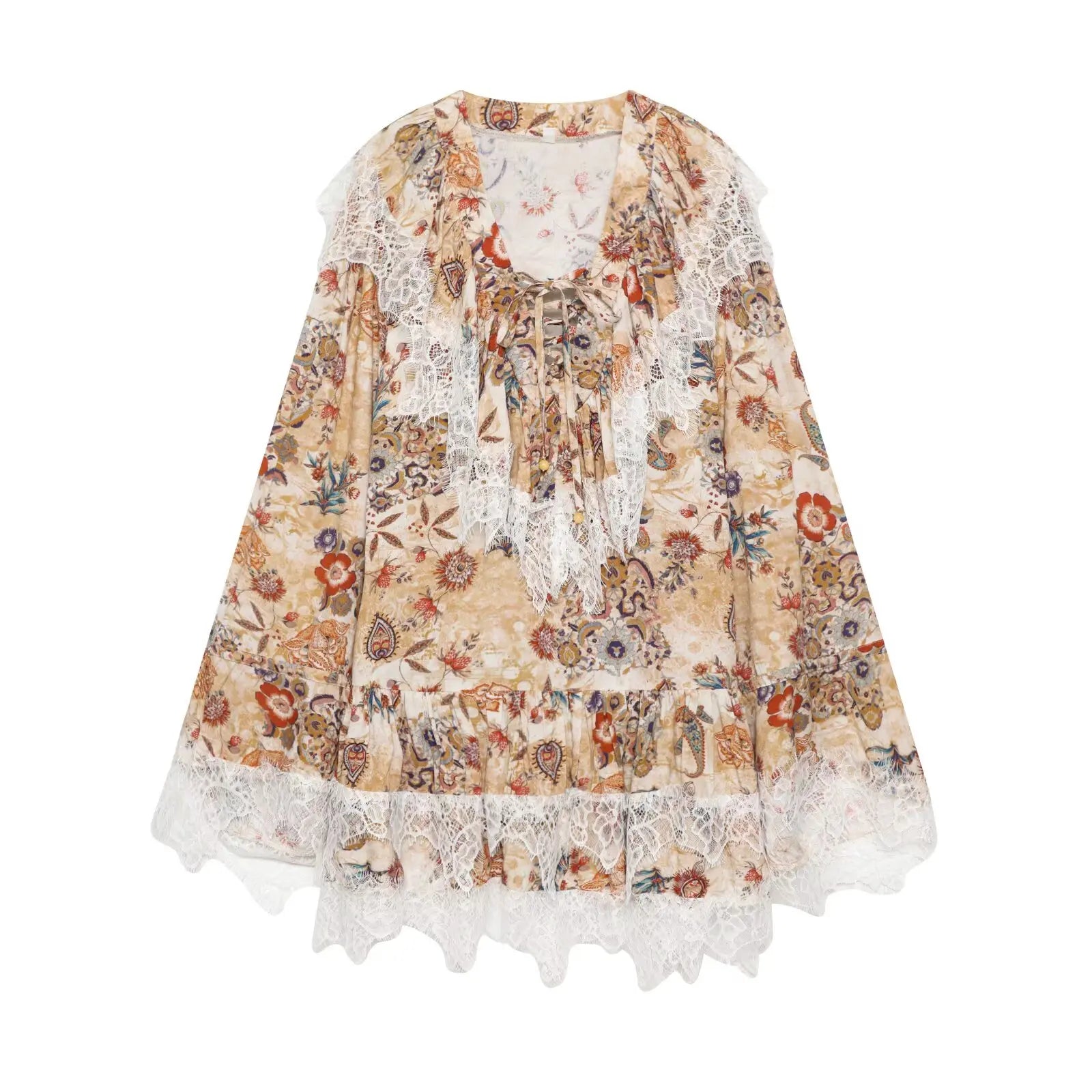 Lace Patchwork Floral Print Short Dresses
