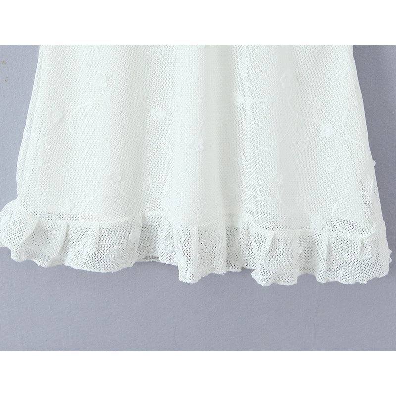 Floral Embroidery Mesh White Tank Dresses