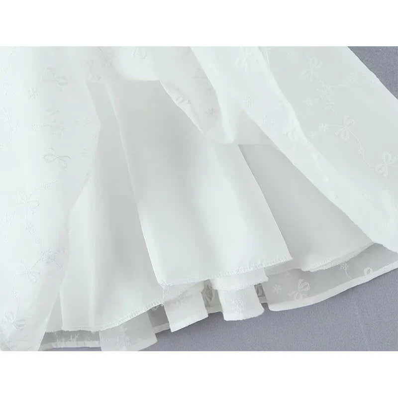 Floral Embroidery Sleeveless White Mini Dresses