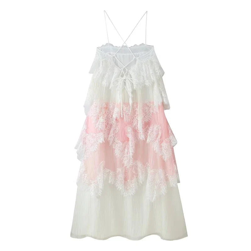 Romantic Tiered Lace Trim Maxi Dresses
