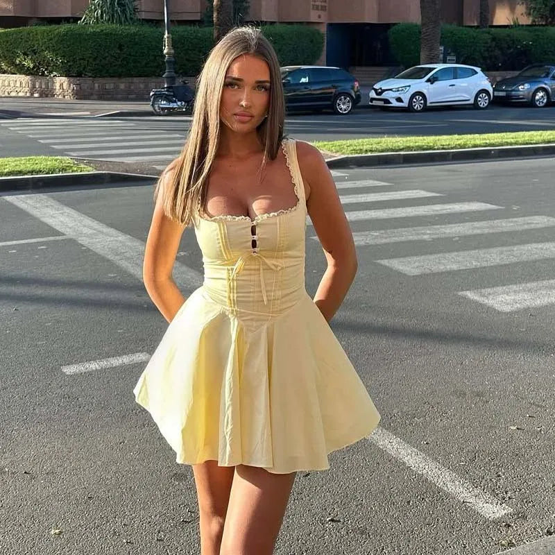 Blue Elegant Party Mini Dresses Sexy Sleeveless Low Waist A-line Summer Dresses