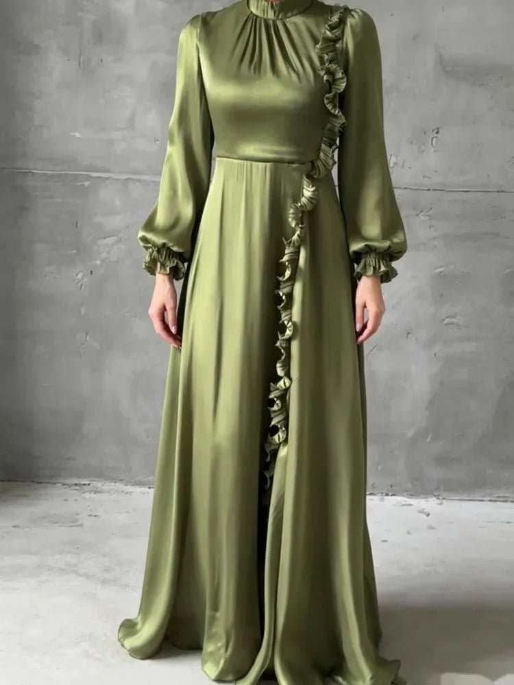 Temperament Lantern Sleeve Fungus Edge Patchwork Dresses