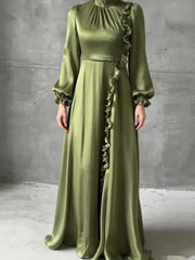 Temperament Lantern Sleeve Fungus Edge Patchwork Dresses