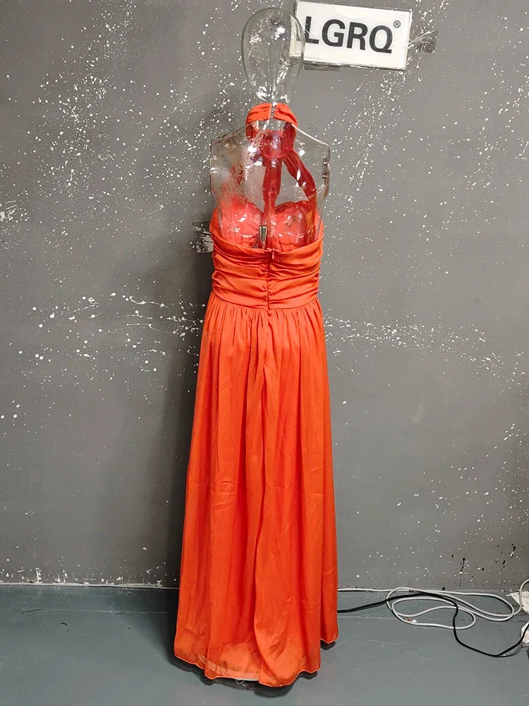 Elegant Halter Neck Backless Sexy Vacation Sleeveless Long Dresses